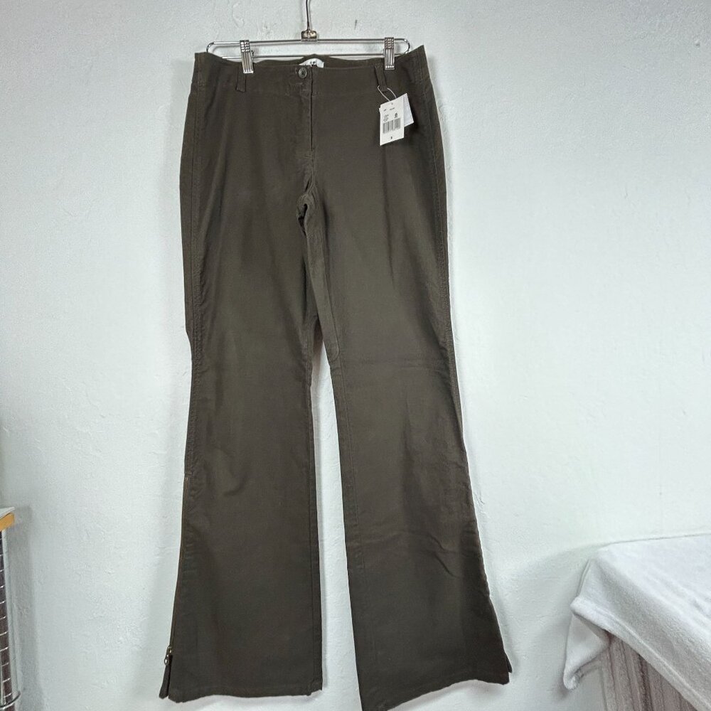 CAbi Womens Stadium Pants Olive Green Zip-Leg Flare Stretch Size 8 Style 184 New